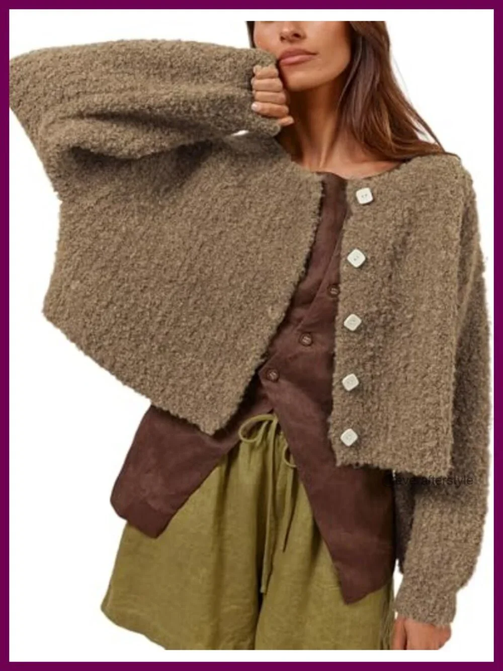 Women Cropped Fluffy Cardigan Sweater with Buttons